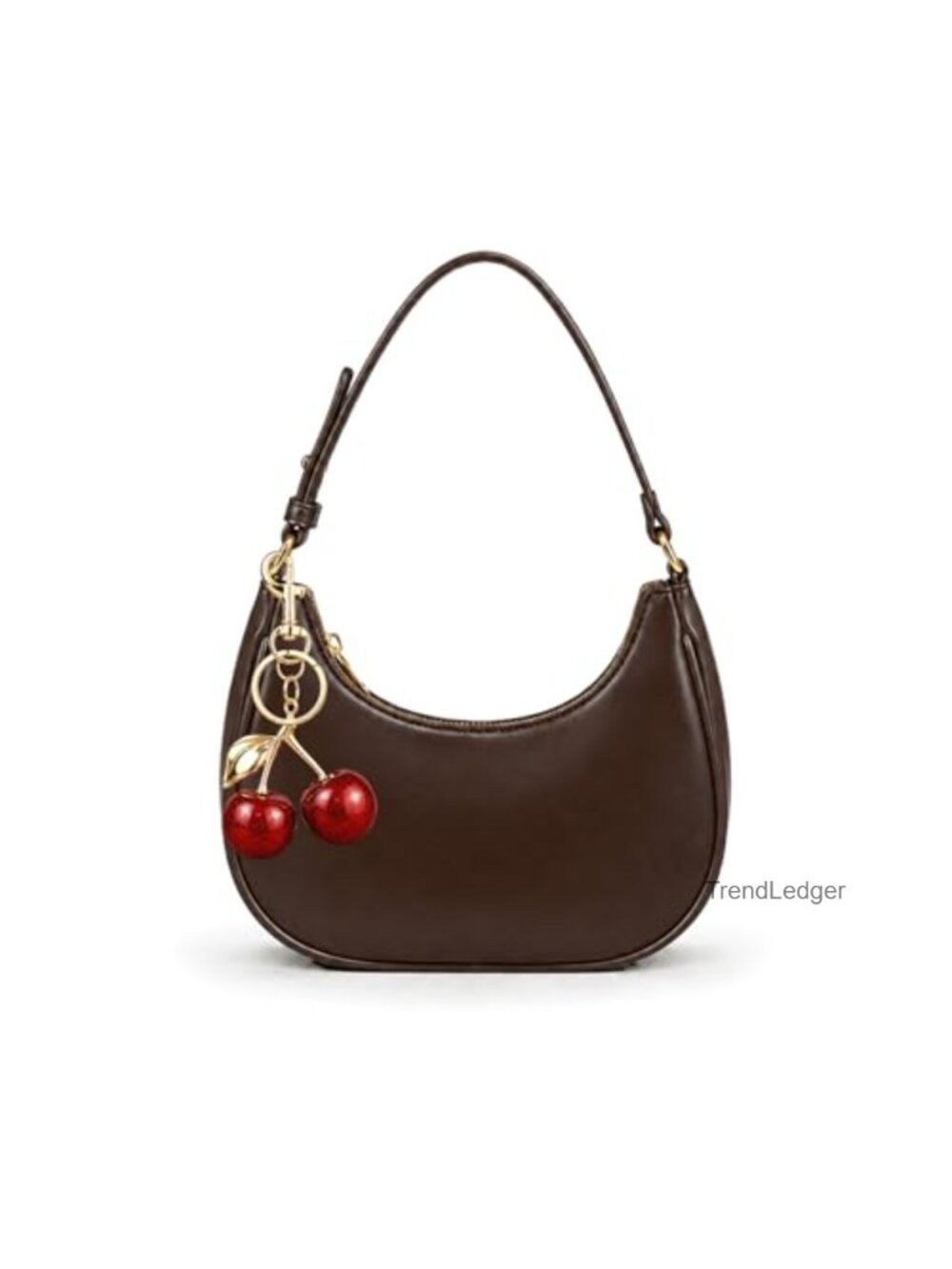 PU Leather Crescent Crossbody Shoulder Bag Hobo Purse with Cherry Pendant